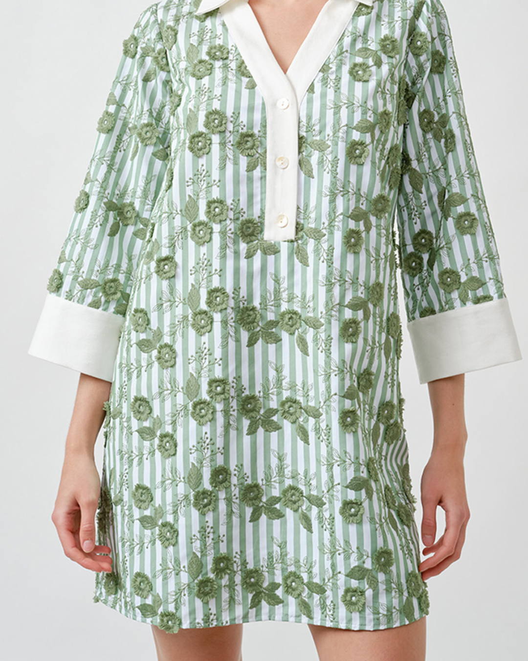 FLOWER EMBROIDERED STRIPE MINI TUNIC DRESS, S / Mint Green by MAUDE CLUB AMOUR781 FLOWER EMBROIDERED STRIPE MINI TUNIC DRESS, S / Mint Green by MAUDE CLUB AMOUR781