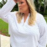 KNIT EYELET SPLIT NECK TOP plus-size - AMOUR781