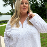 KNIT EYELET SPLIT NECK TOP plus-size - AMOUR781