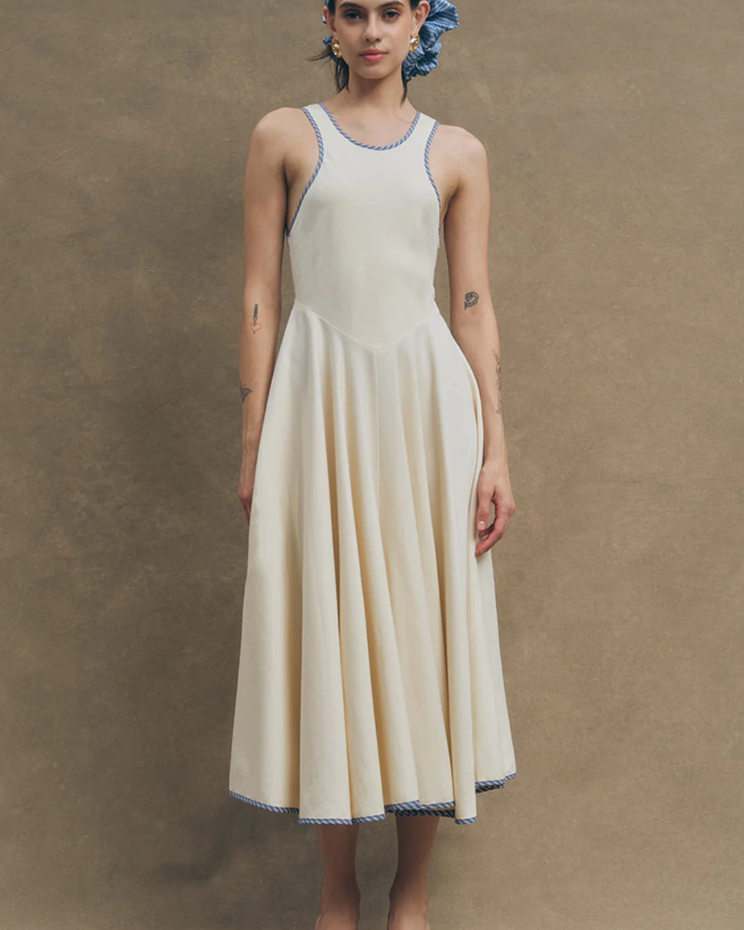 Open Back Midi Swing Dress, XS / IVORY by MAUDE CLUB AMOUR781