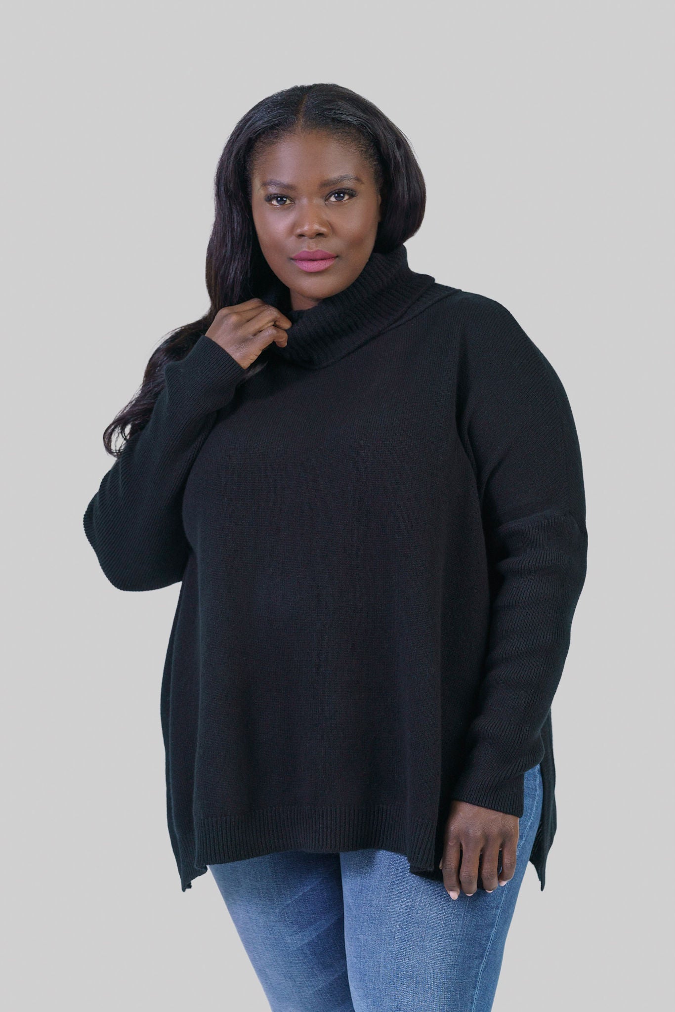 Womens Sweaters Black Loose Turtleneck Mott Bow The Cashmere 
