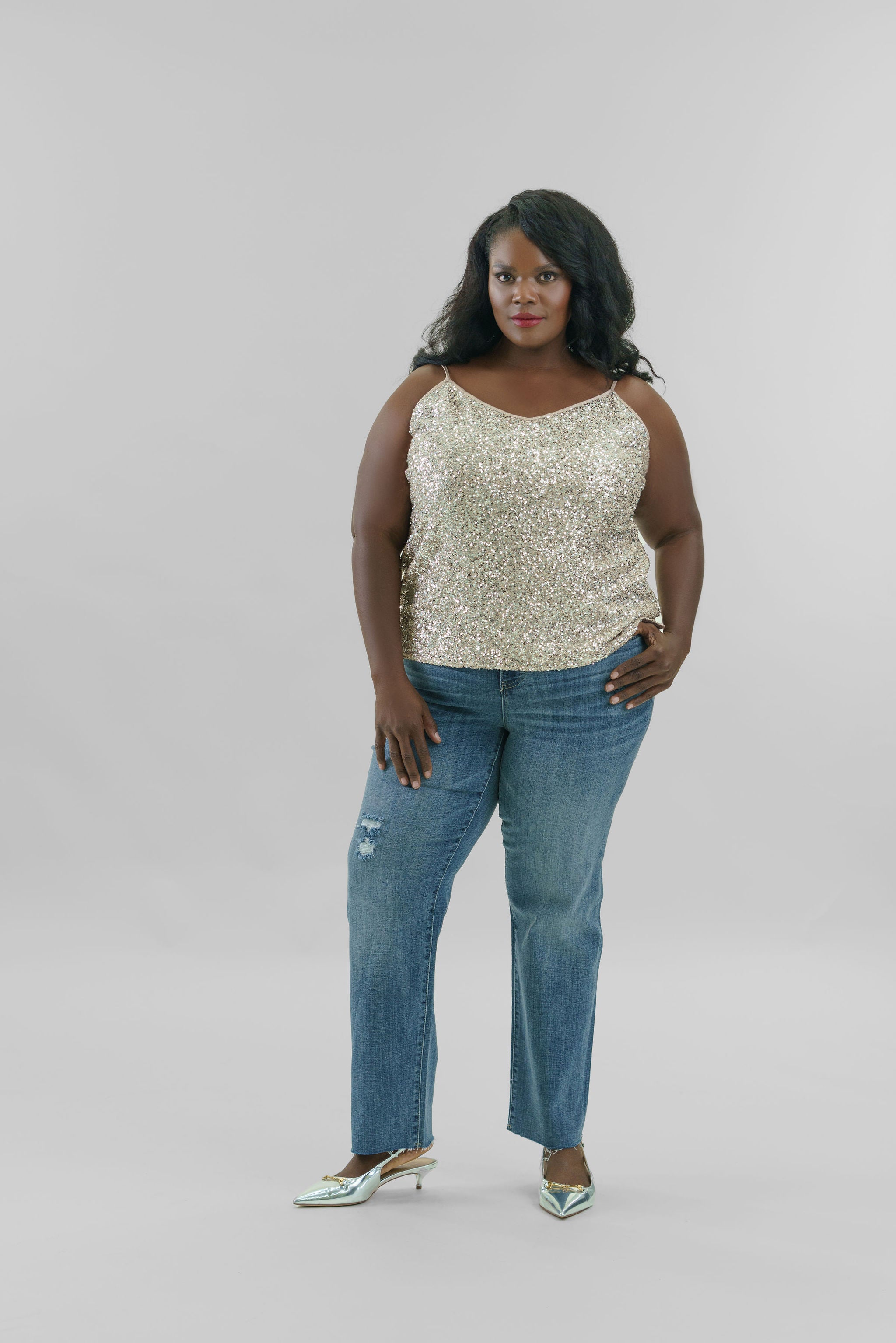 SILVER SEQUIN CAMI TOP plus-size - AMOUR781