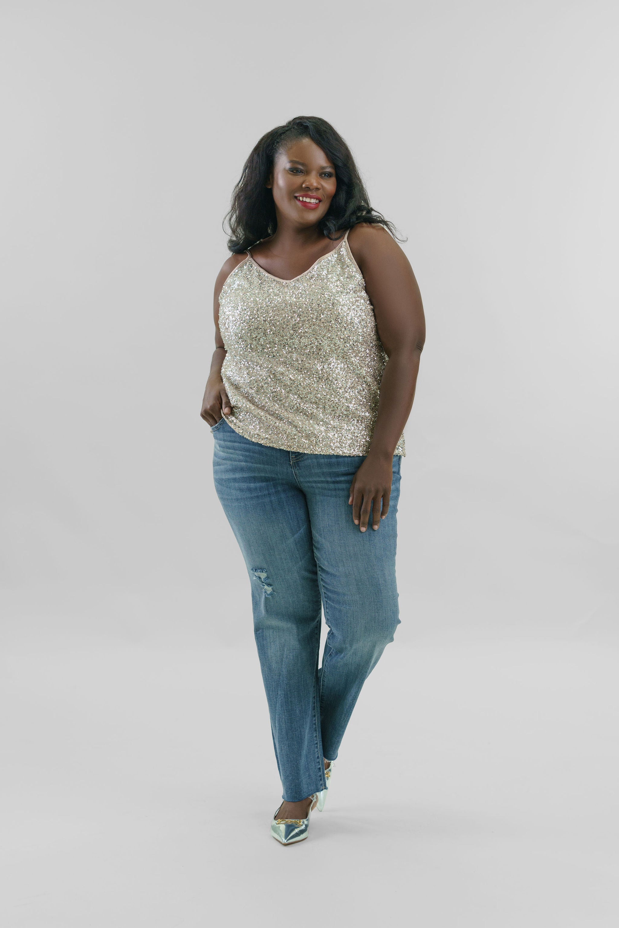 SILVER SEQUIN CAMI TOP plus-size - AMOUR781