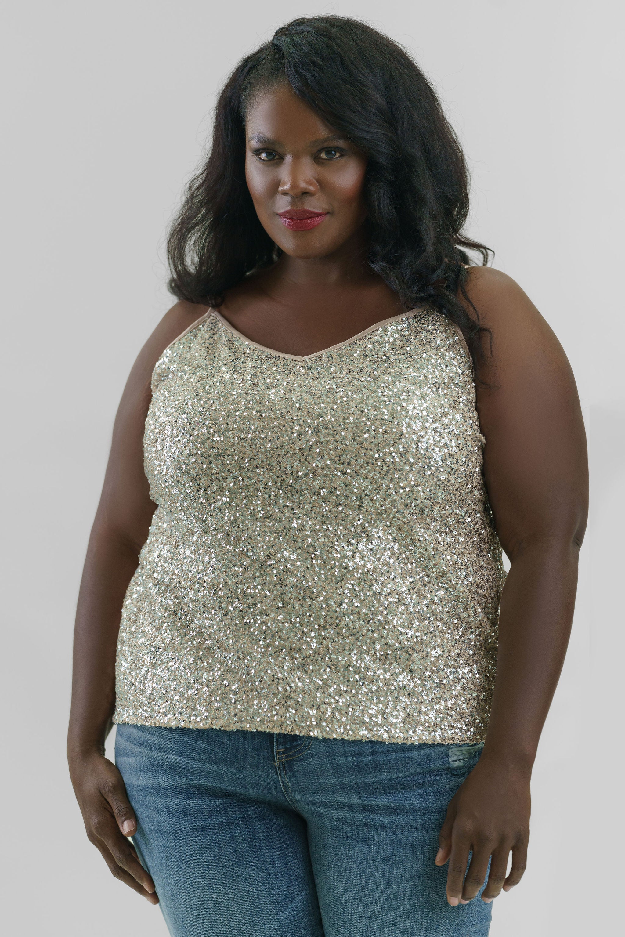 SILVER SEQUIN CAMI TOP plus-size - AMOUR781