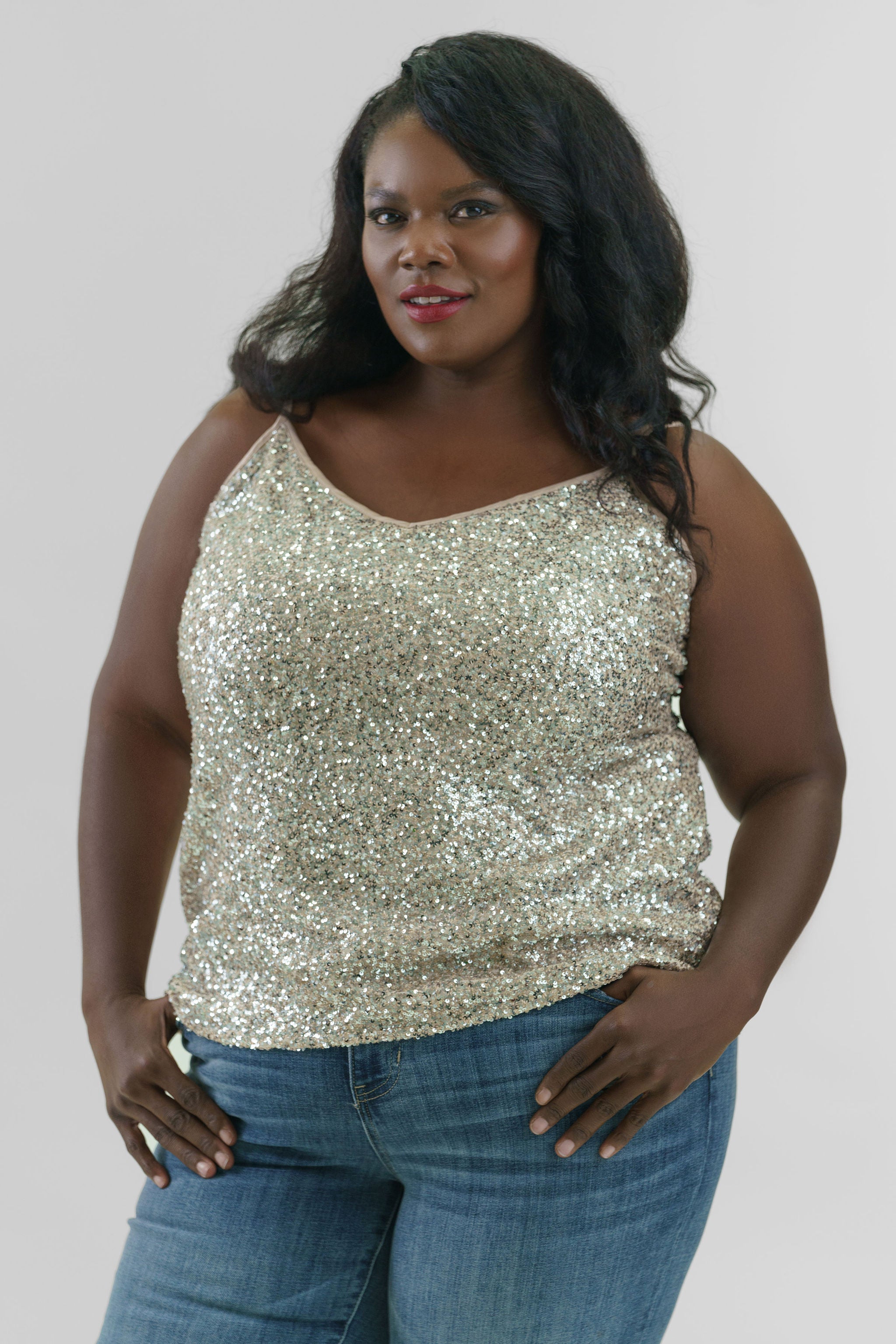 SILVER SEQUIN CAMI TOP plus-size - AMOUR781
