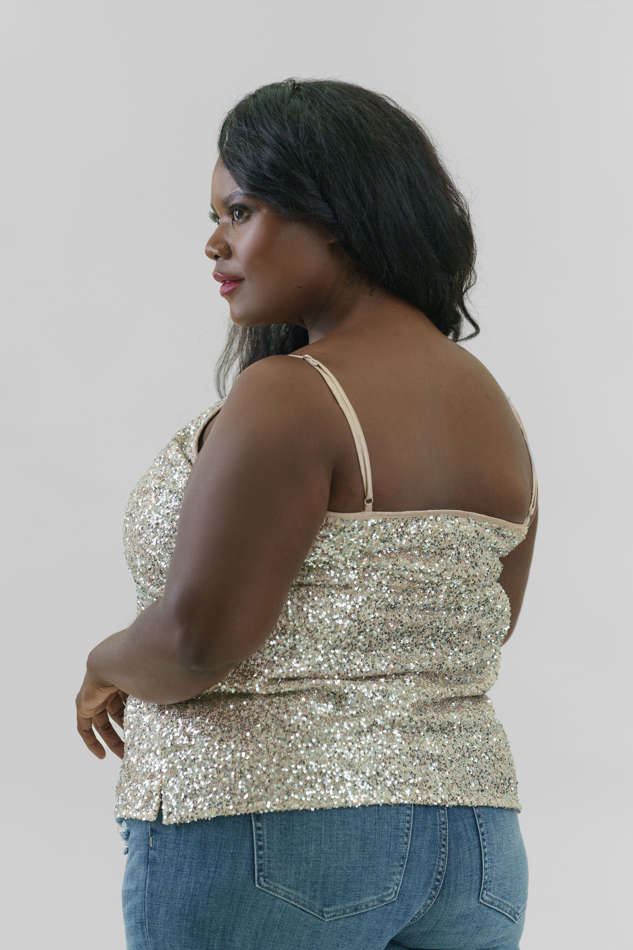 SILVER SEQUIN CAMI TOP plus-size - AMOUR781