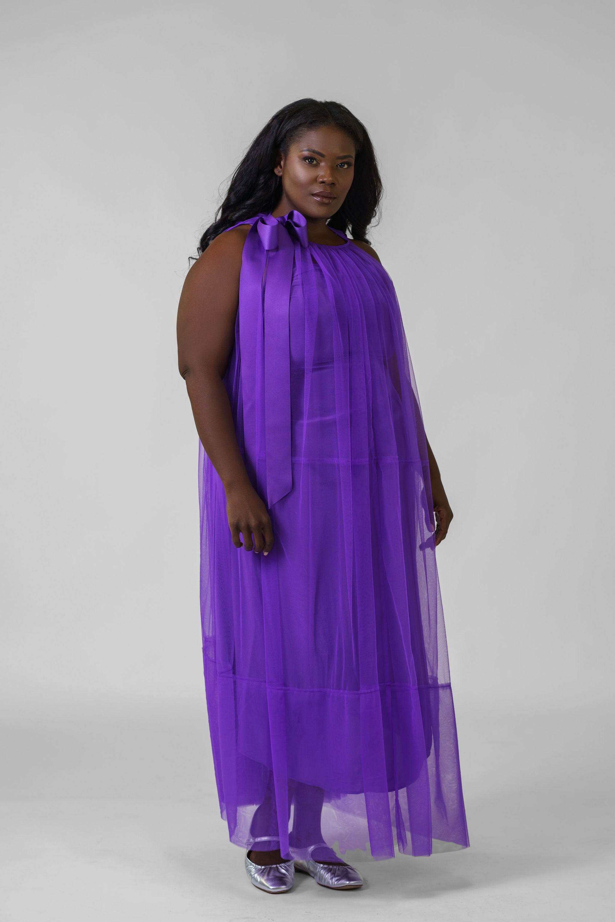 purple tulle dress plus size Plus Size Sequin Sleeveless Tulle Gown by Ladivine CD0217C