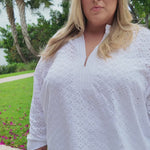 KNIT EYELET SPLIT NECK TOP plus-size - AMOUR781