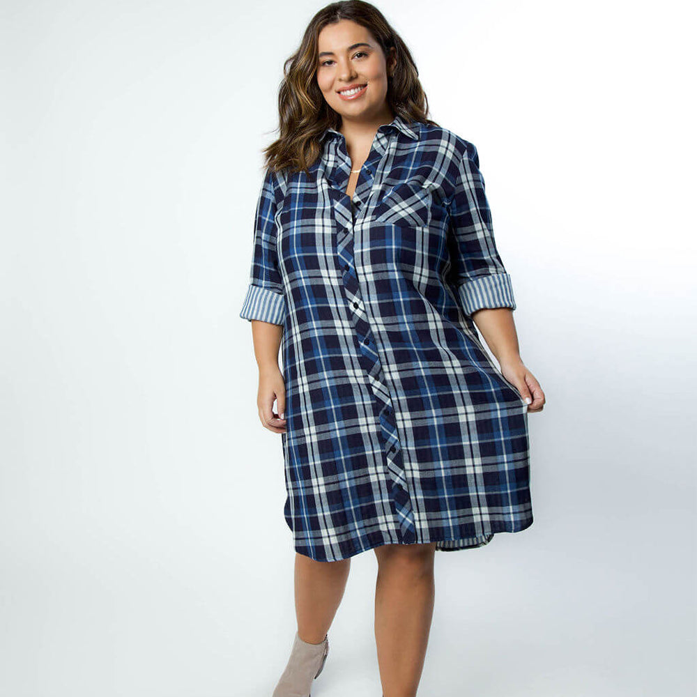 Alex WORKER Plaid DRESS, 2X / Navy by Finley AMOUR781