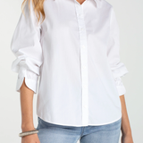 Adjustable Sleeve Button Front Woven Top plus-size - AMOUR781