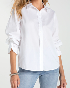 Adjustable Sleeve Button Front Woven Top plus-size - AMOUR781