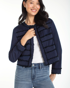 Collarless Jacket With Fray & Lace plus-size - AMOUR781