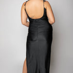 SATIN RUCHED MAXI DRESS plus-size - AMOUR781