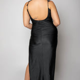 SATIN RUCHED MAXI DRESS plus-size - AMOUR781