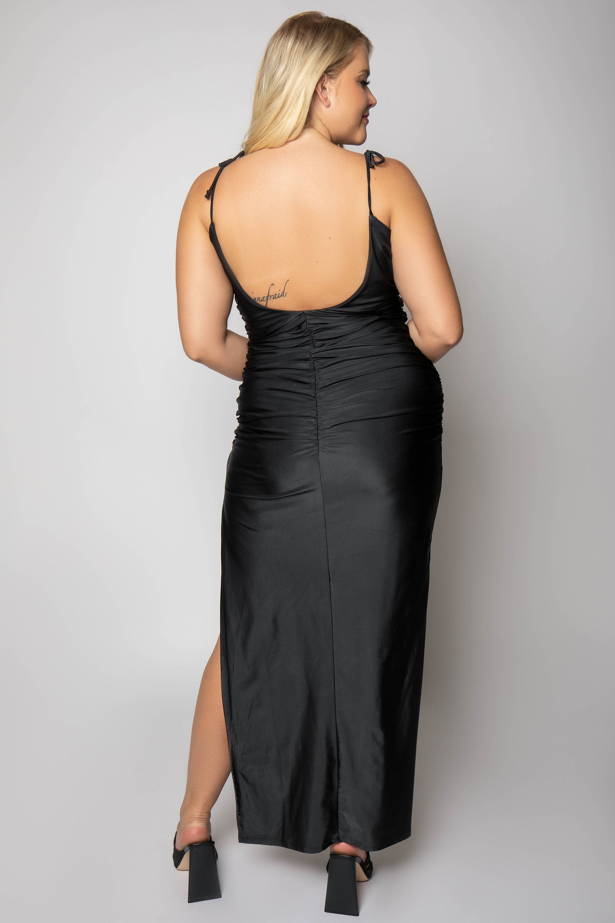 SATIN RUCHED MAXI DRESS plus-size - AMOUR781