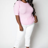 ELBOW SLEEVE CREW NECK T-SHIRT plus-size - AMOUR781