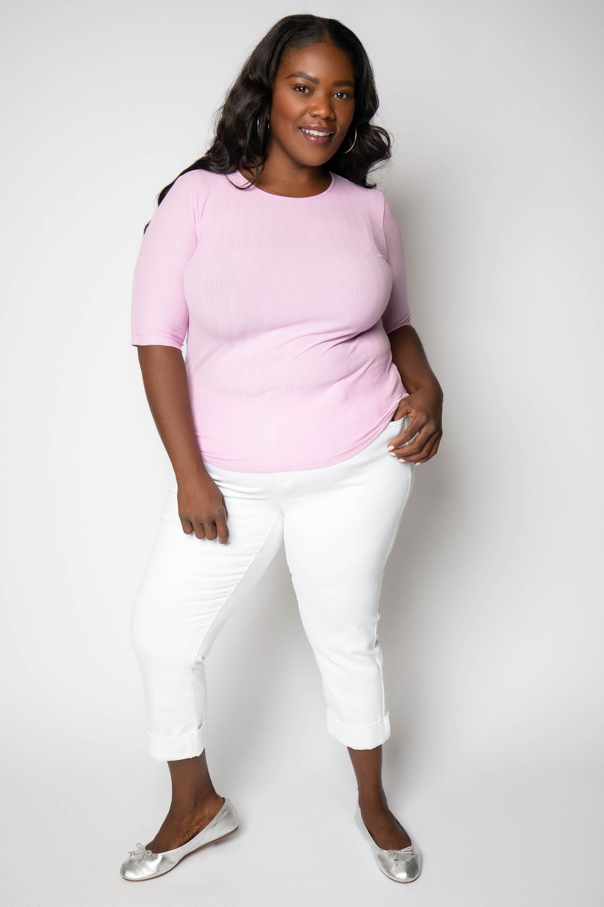 ELBOW SLEEVE CREW NECK T-SHIRT plus-size - AMOUR781