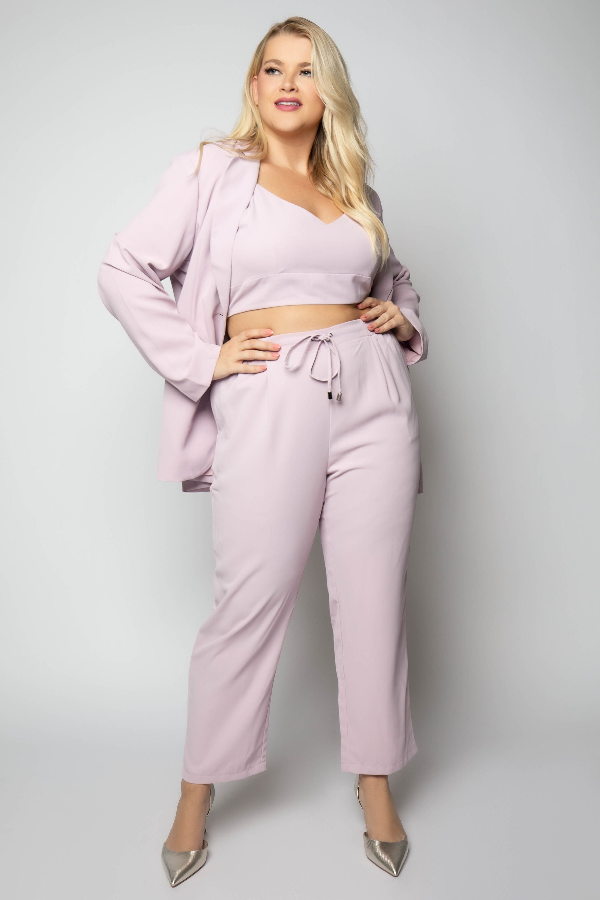 3 PIECE WOVEN PANT SUIT, 2X / Light Violet by AMOUR781 3 PIECE WOVEN PANT SUIT, 2X / Light Violet by AMOUR781
