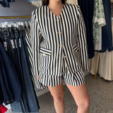 CREAM & NAVY STRIPE BLAZER plus-size - AMOUR781