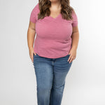SLIM FIT V- NECK SLUB KNIT TEE plus-size - AMOUR781