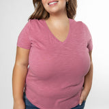 SLIM FIT V- NECK SLUB KNIT TEE plus-size - AMOUR781