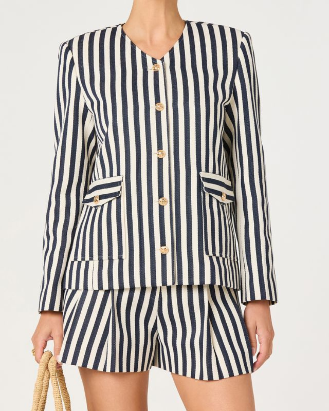 CREAM & NAVY STRIPE BLAZER plus-size - AMOUR781