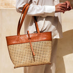 RATTAN CANE WEAVE TOTE BAG plus-size - AMOUR781