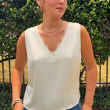 V-Neck Woven Tank With Lace Trim