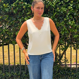 V-Neck Woven Tank With Lace Trim
