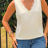 V-Neck Woven Tank With Lace Trim