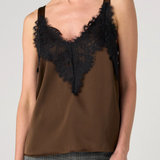 Sleeveless woven top with lace- Brown plus-size - AMOUR781