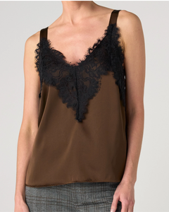Sleeveless woven top with lace- Brown plus-size - AMOUR781