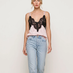 Sleeveless woven top with Lace- Pink plus-size - AMOUR781