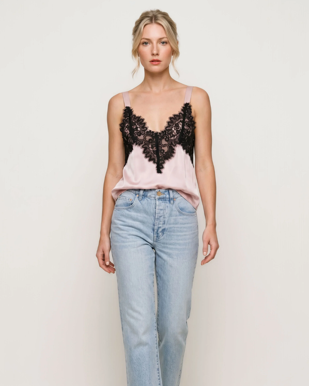 Sleeveless woven top with Lace- Pink plus-size - AMOUR781