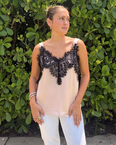 Sleeveless woven top with Lace- Pink plus-size - AMOUR781