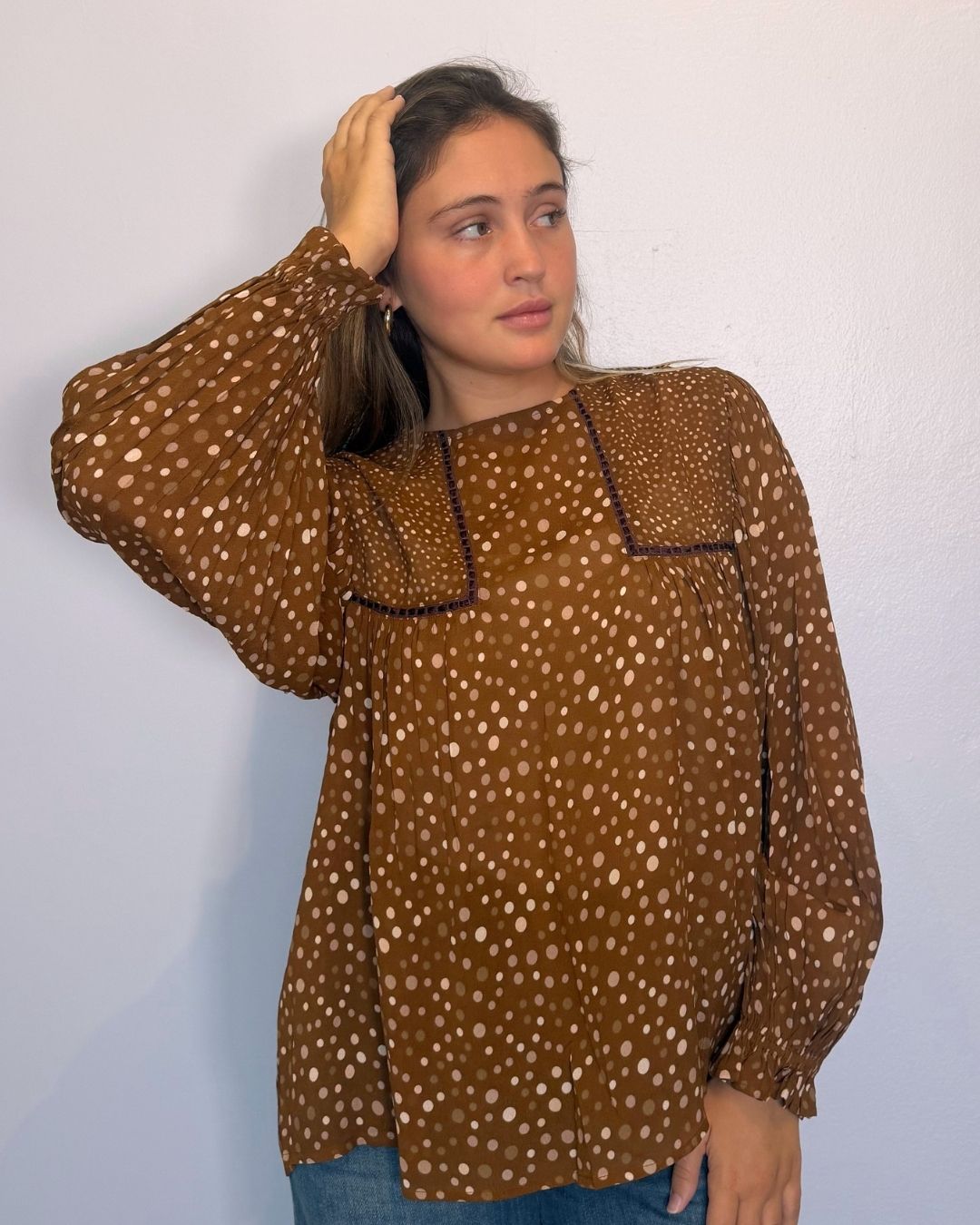 TIARA TOP- Brown dots plus-size - AMOUR781
