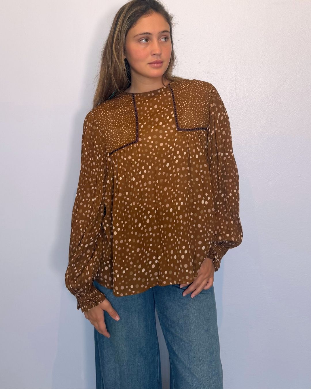 TIARA TOP- Brown dots plus-size - AMOUR781