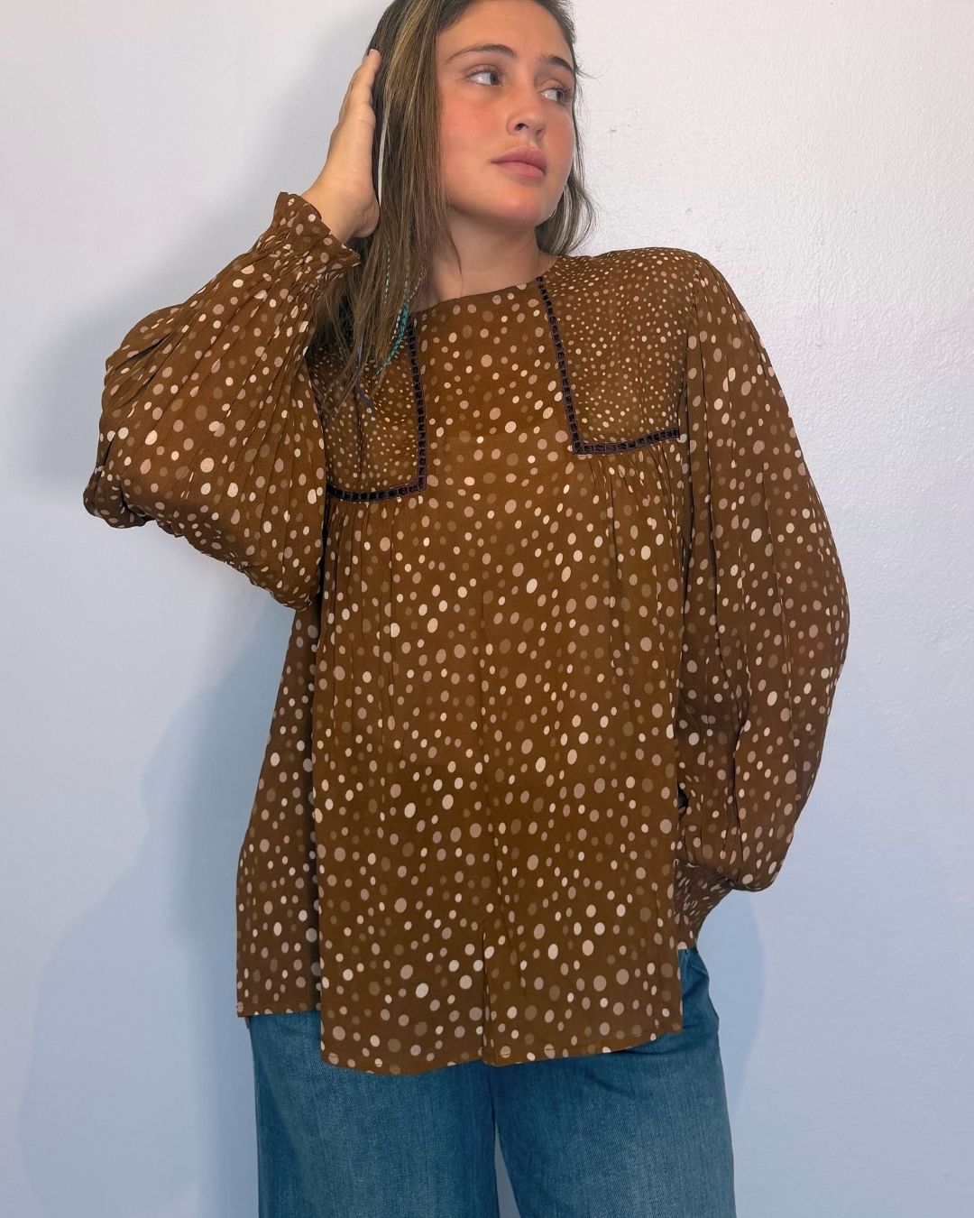 TIARA TOP- Brown dots plus-size - AMOUR781