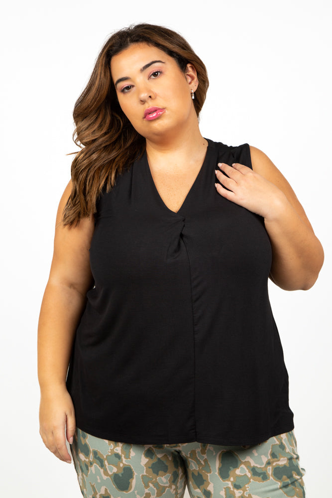 SLEEVELESS V-NECK WITH TUCKS plus-size - AMOUR781