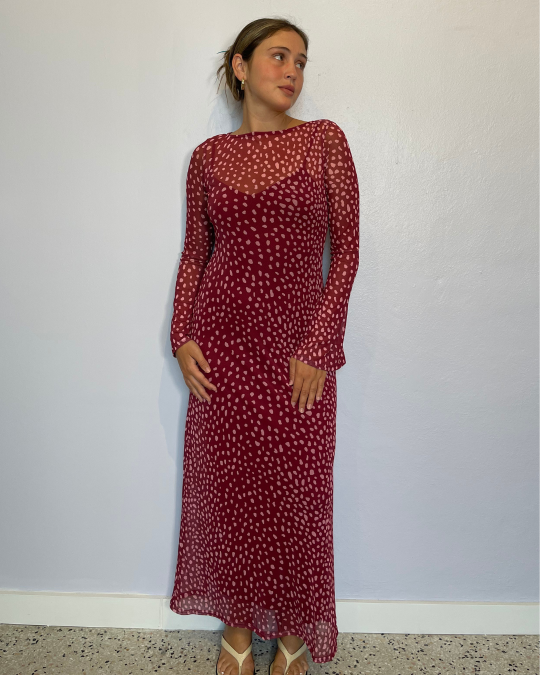 Burgundy Deer Aria Mesh Dress plus-size - AMOUR781