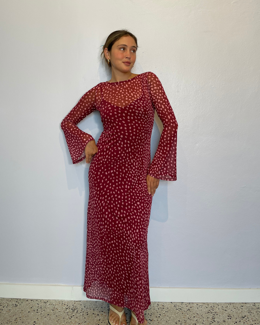 Burgundy Deer Aria Mesh Dress plus-size - AMOUR781