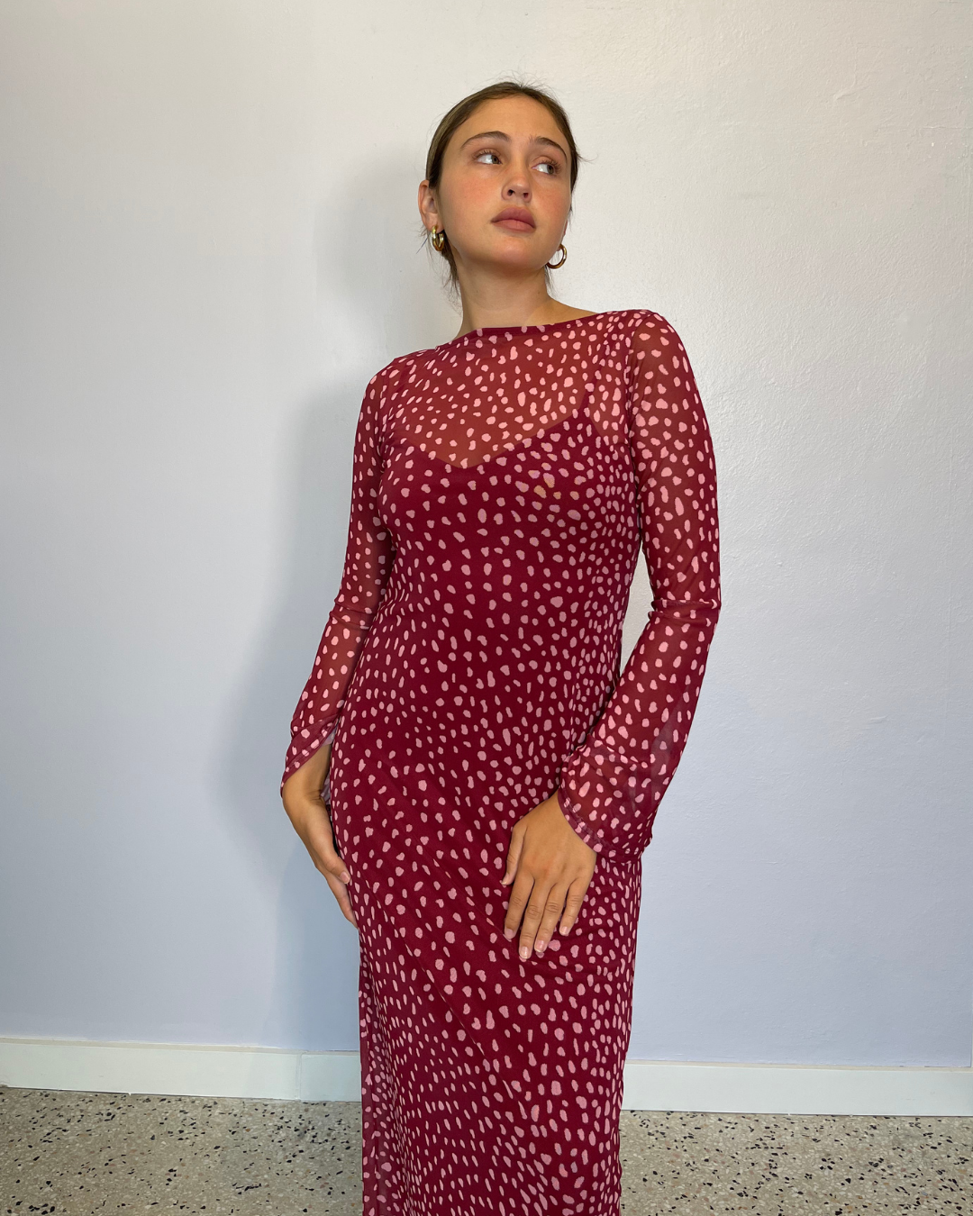 Burgundy Deer Aria Mesh Dress plus-size - AMOUR781