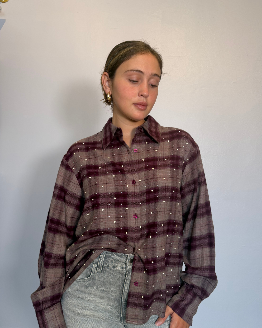Grey and burgundy Check plus-size - AMOUR781