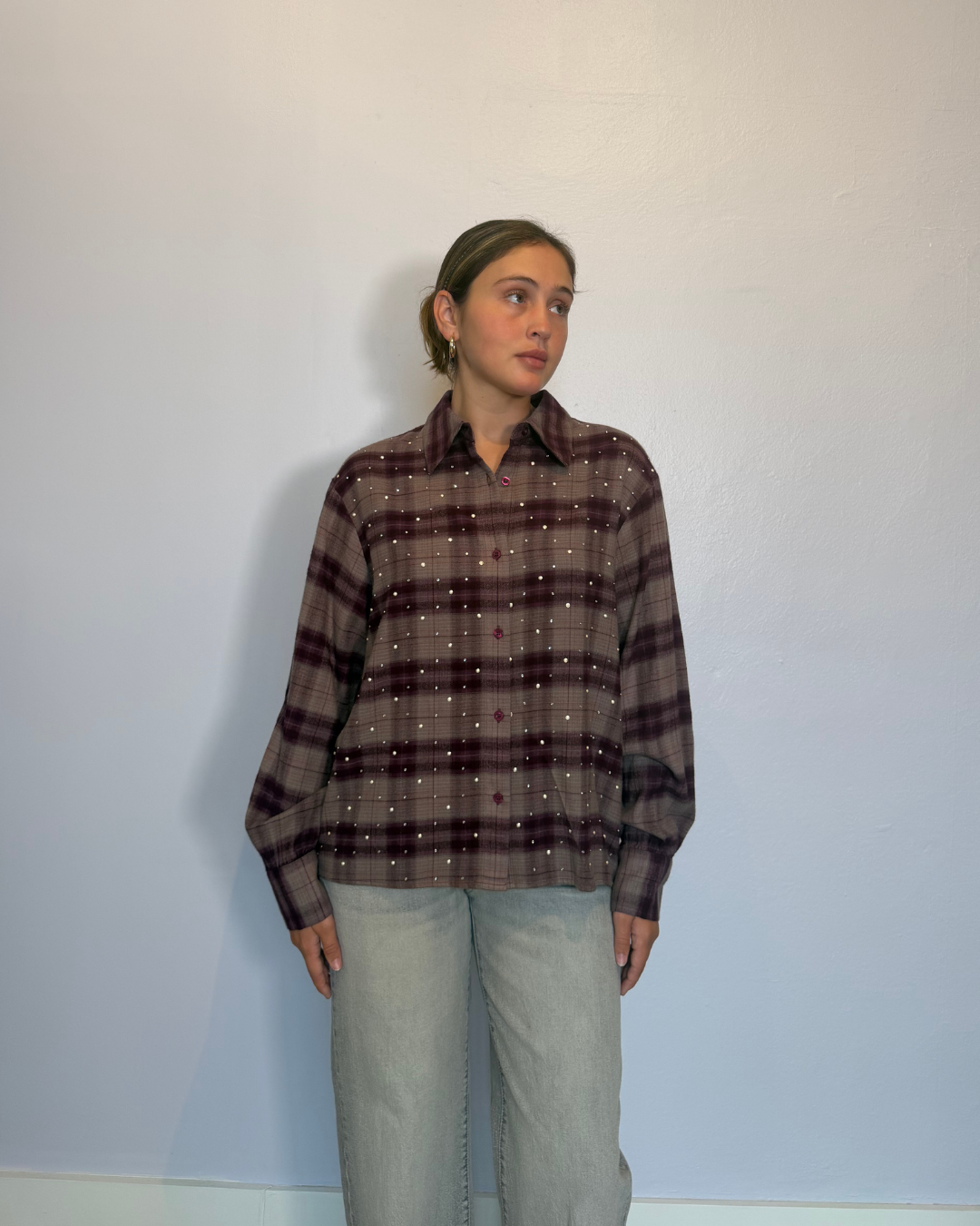 Grey and burgundy Check plus-size - AMOUR781