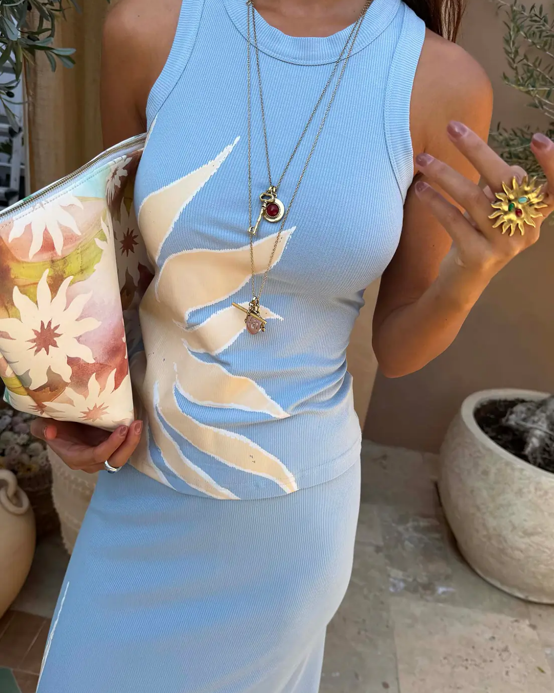 Ice Blue Sol Rib Tank plus-size - AMOUR781