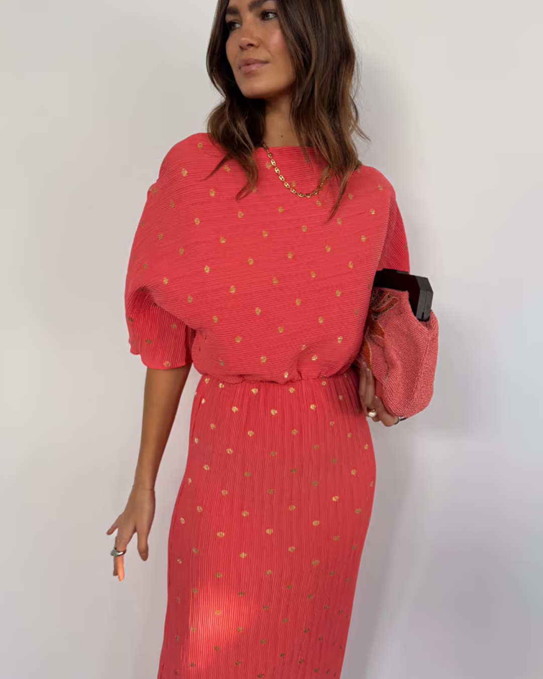 Coral Plisse Tilly Dress plus-size - AMOUR781