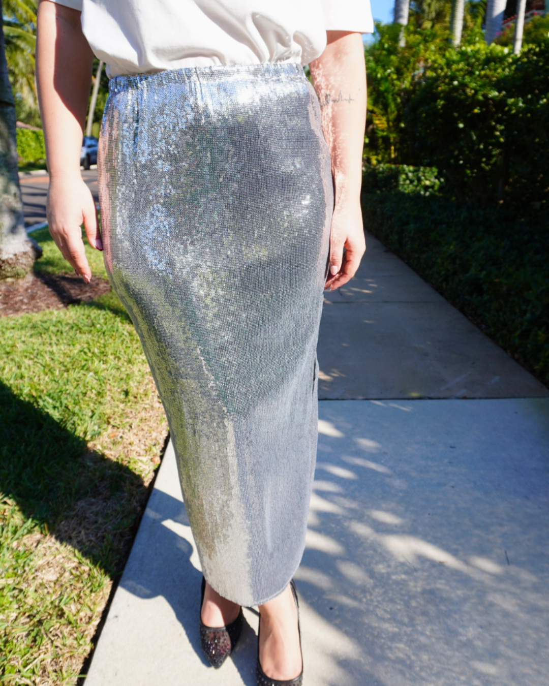 Silver Sequin Skirt plus-size - AMOUR781
