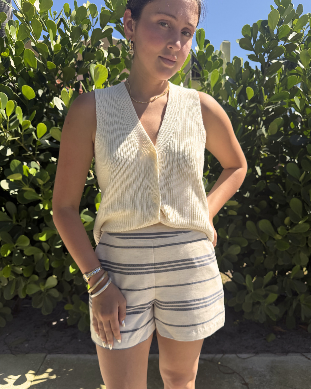 Woven Striped shorts plus-size - AMOUR781