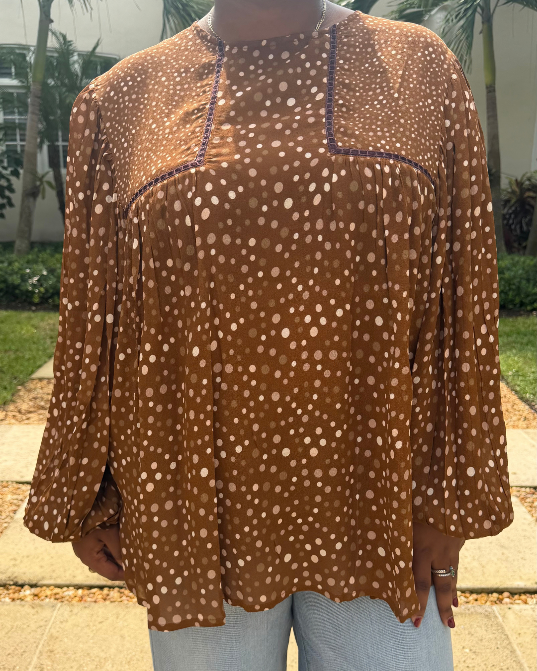 TIARA TOP- Brown dots plus-size - AMOUR781