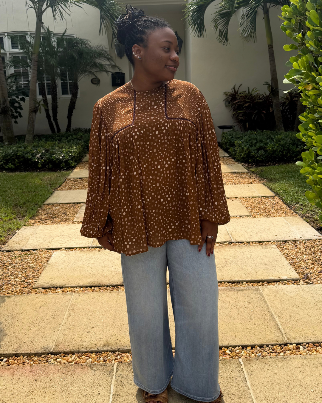 TIARA TOP- Brown dots plus-size - AMOUR781